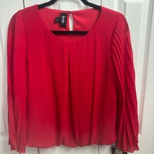 “By & By” Red Pleated Sleeve Top Size Small